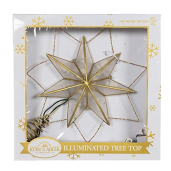 Kurt Adler 9.45-Inch 10-Light Gold Glittered Capiz Star Christmas Tree Topper