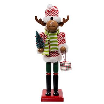 Kurt Adler 15-Inch Wooden Reindeer Nutcracker Figurine Table Decor