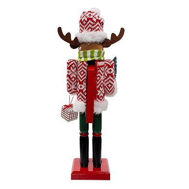 Kurt Adler 15-Inch Wooden Reindeer Nutcracker Figurine Table Decor