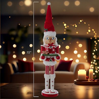Kurt Adler 15-Inch Wooden Mrs. Claus Nutcracker Figurine Table Decor