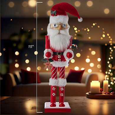 Kurt Adler 15-Inch Wooden Santa Claus Nutcracker Figurine Table Decor