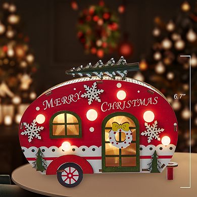 Kurt Adler Battery Operated Lighted Wooden Camper Van Table Decor