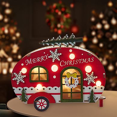 Kurt Adler Battery Operated Lighted Wooden Camper Van Table Decor