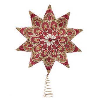 Kurt Adler 16-Inch Unlit Star Christmas Tree Topper with Simulated Pearl Accents