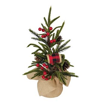 Kurt Adler 24-Inch Artificial Unlit Berries & Pinecones Tree Table Decor in Burlap Base