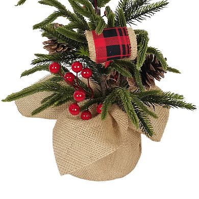 Kurt Adler 24-Inch Artificial Unlit Berries & Pinecones Tree Table Decor in Burlap Base