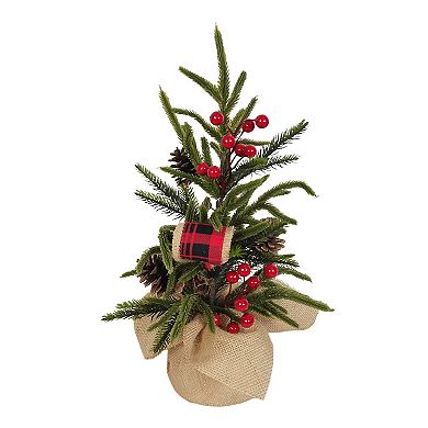 Kurt Adler 24-Inch Artificial Unlit Berries & Pinecones Tree Table Decor in Burlap Base
