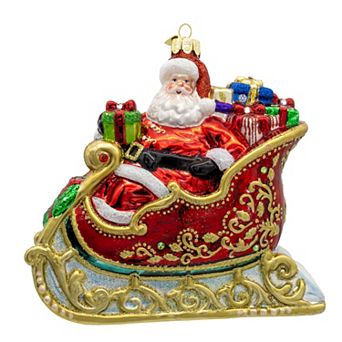 Kurt Adler 6.25-Inch Bellissimo Glass Santa in Sleigh Christmas Ornament
