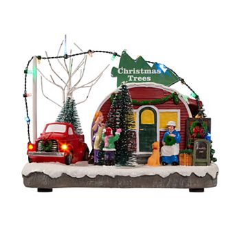 Kurt Adler 4.7-Inch Battery Operated Lighted Christmas Trees Village Shop Table Decor