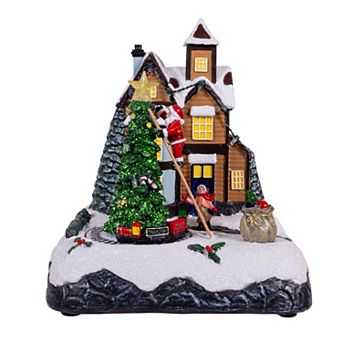 Kurt Adler 8.5-Inch Battery Operated Lighted Musical Santa Village Scene Table Decor
