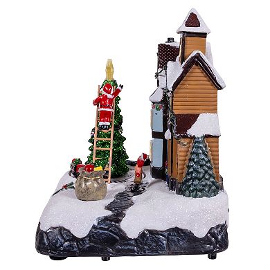 Kurt Adler 8.5-Inch Battery Operated Lighted Musical Santa Village Scene Table Decor