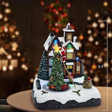 Kurt Adler 8.5-Inch Battery Operated Lighted Musical Santa Village Scene Table Decor