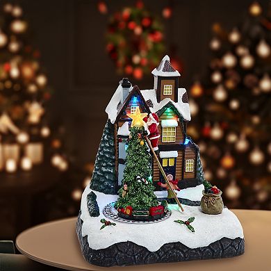 Kurt Adler 8.5-Inch Battery Operated Lighted Musical Santa Village Scene Table Decor