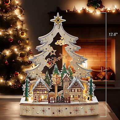 Kurt Adler 12.6-Inch Battery Operated Lighted Christmas Tree Village Table Decor