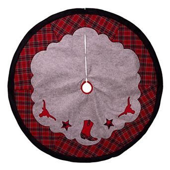 Kurt Adler 48-Inch Plaid Cowboy Design Appliqué Christmas Tree Skirt