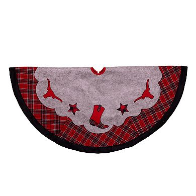 Kurt Adler 48-Inch Plaid Cowboy Design Appliqué Christmas Tree Skirt
