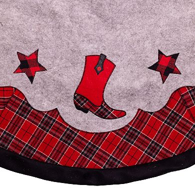 Kurt Adler 48-Inch Plaid Cowboy Design Appliqué Christmas Tree Skirt