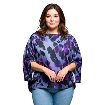 Plus Size 24Seven Comfort Apparel Animal Print Boatneck Dolman Sleeve Top
