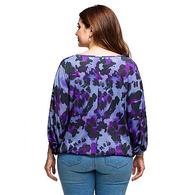 Plus Size 24Seven Comfort Apparel Animal Print Boatneck Dolman Sleeve Top