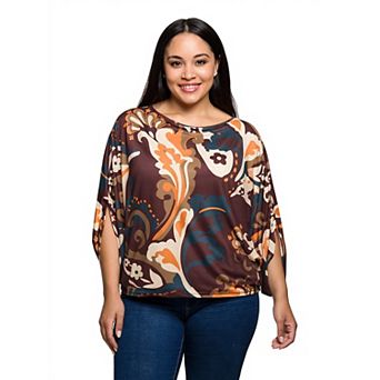 Plus Size 24Seven Comfort Apparel Paisley Print Dolman Sleeve Top