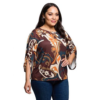 Plus Size 24Seven Comfort Apparel Paisley Print Dolman Sleeve Top