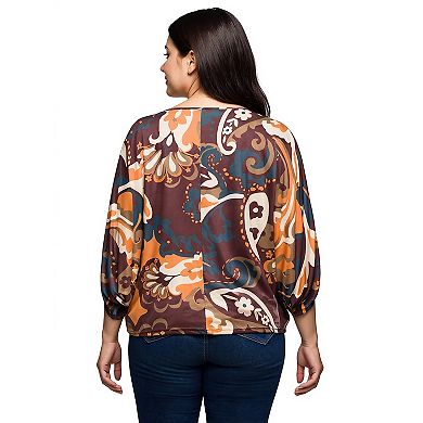Plus Size 24Seven Comfort Apparel Paisley Print Dolman Sleeve Top