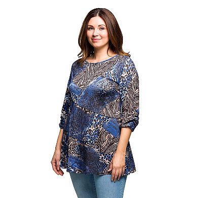 Plus Size 24Seven Comfort Apparel Three Quarter Sleeve Tunic Top