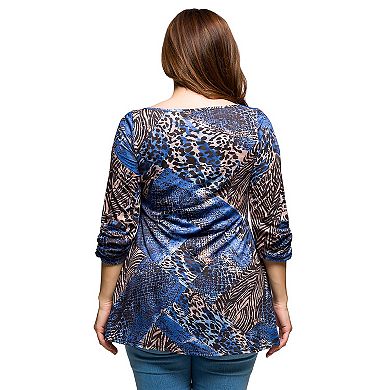 Plus Size 24Seven Comfort Apparel Three Quarter Sleeve Tunic Top