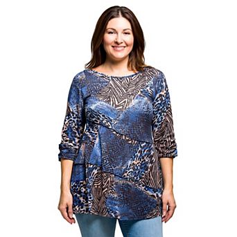 Plus Size 24Seven Comfort Apparel Three Quarter Sleeve Tunic Top