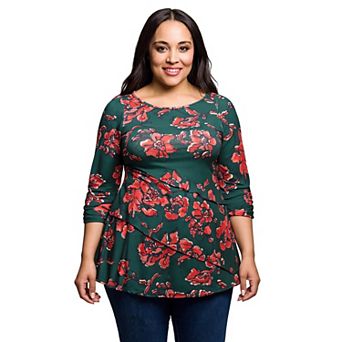 Plus Size 24Seven Comfort Apparel Three Quarter Sleeve Tunic Top