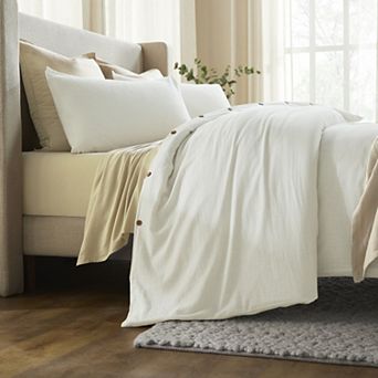 SUPERIOR Chloe 3 pc Cotton Linen-Texture Solid Duvet Cover & Shams Set