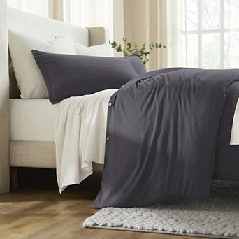 SUPERIOR Chloe 3 pc Cotton Linen-Texture Solid Duvet Cover & Shams Set