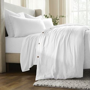 SUPERIOR Chloe 3 pc Cotton Linen-Texture Solid Duvet Cover & Shams Set
