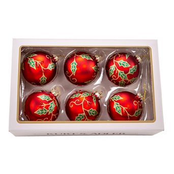 Kurt Adler 80MM Glass Christmas Ornament 6 pc Set