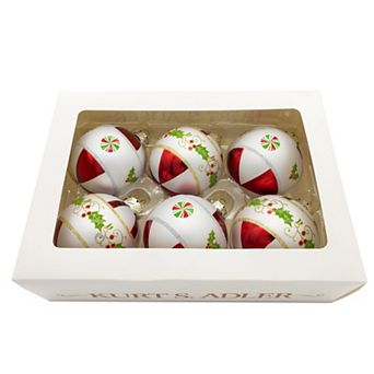 Kurt Adler 80MM Glass Christmas Ornament 6 pc Set