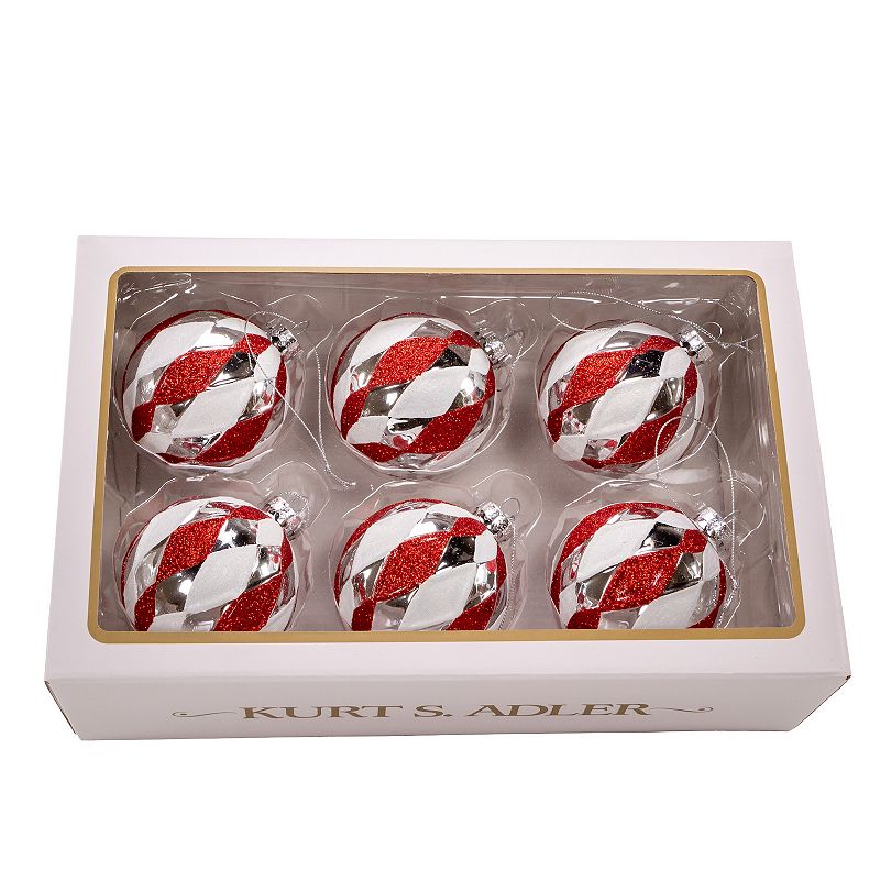 Kurt Adler 80MM Glass Christmas Ornament 6-Pc. Set, Red