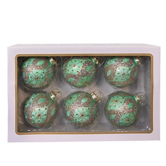 Kurt Adler 80MM Glass Christmas Ornament 6 pc Set