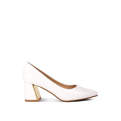 London Rag Zaila Women's Pointed Toe Metallic Accent Block Heel Pumps