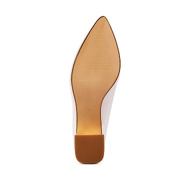 London Rag Zaila Women's Pointed Toe Metallic Accent Block Heel Pumps