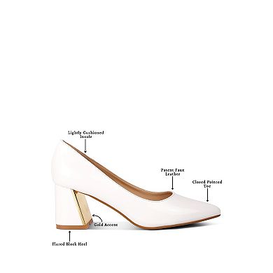 London Rag Zaila Women's Pointed Toe Metallic Accent Block Heel Pumps