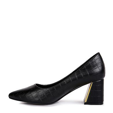 London Rag Emersyn Croc Women's Block Heel Pumps