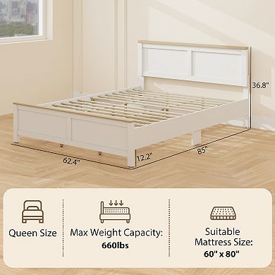 HOMCOM Queen Size Bed Frame with Headboard Modern Platform Bed Frame