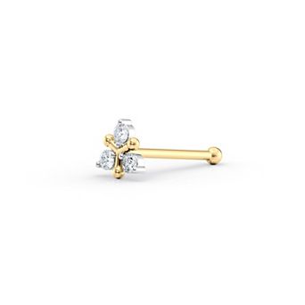 Lila Moon 14k Gold Lab-Grown Diamond Accent Tri-Stone Cluster Nose Stud