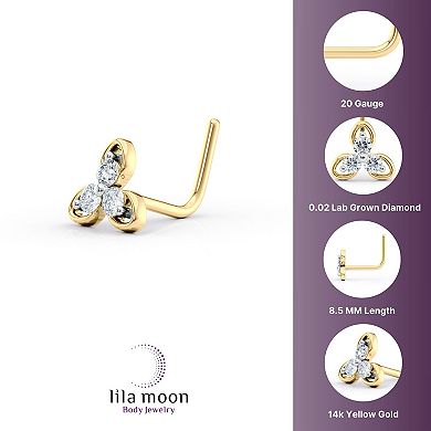 Lila Moon 14k Gold Lab-Grown Diamond Accent Tri-Leaf Nose Stud