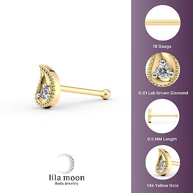 Lila Moon 14k Gold Lab-Grown Diamond Accent Teardrop Nose Stud