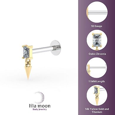 Lila Moon 14k Gold Cubic Zirconia Internally Threaded Labret Ring