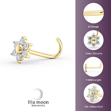 Lila Moon 14k Gold Cubic Zirconia Flower Curved Nose Ring