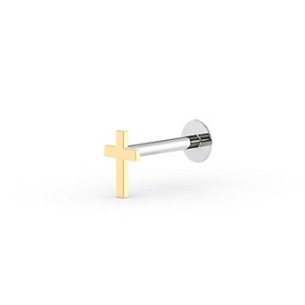 Lila Moon 14k Gold Internally Threaded Cross Micro Labret Pin