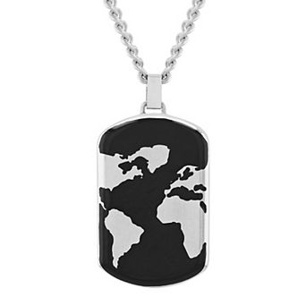 Steel Nation Men's Stainless Steel World Map Dog Tag Pendant Necklace