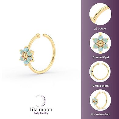 Lila Moon 14k Gold Lab-Created Gemstone Flower Hoop Nose Ring